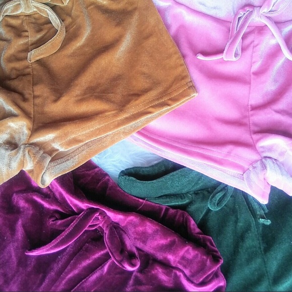 Burgundy Velvet Velour High Rise Shorts - Picture 4 of 6